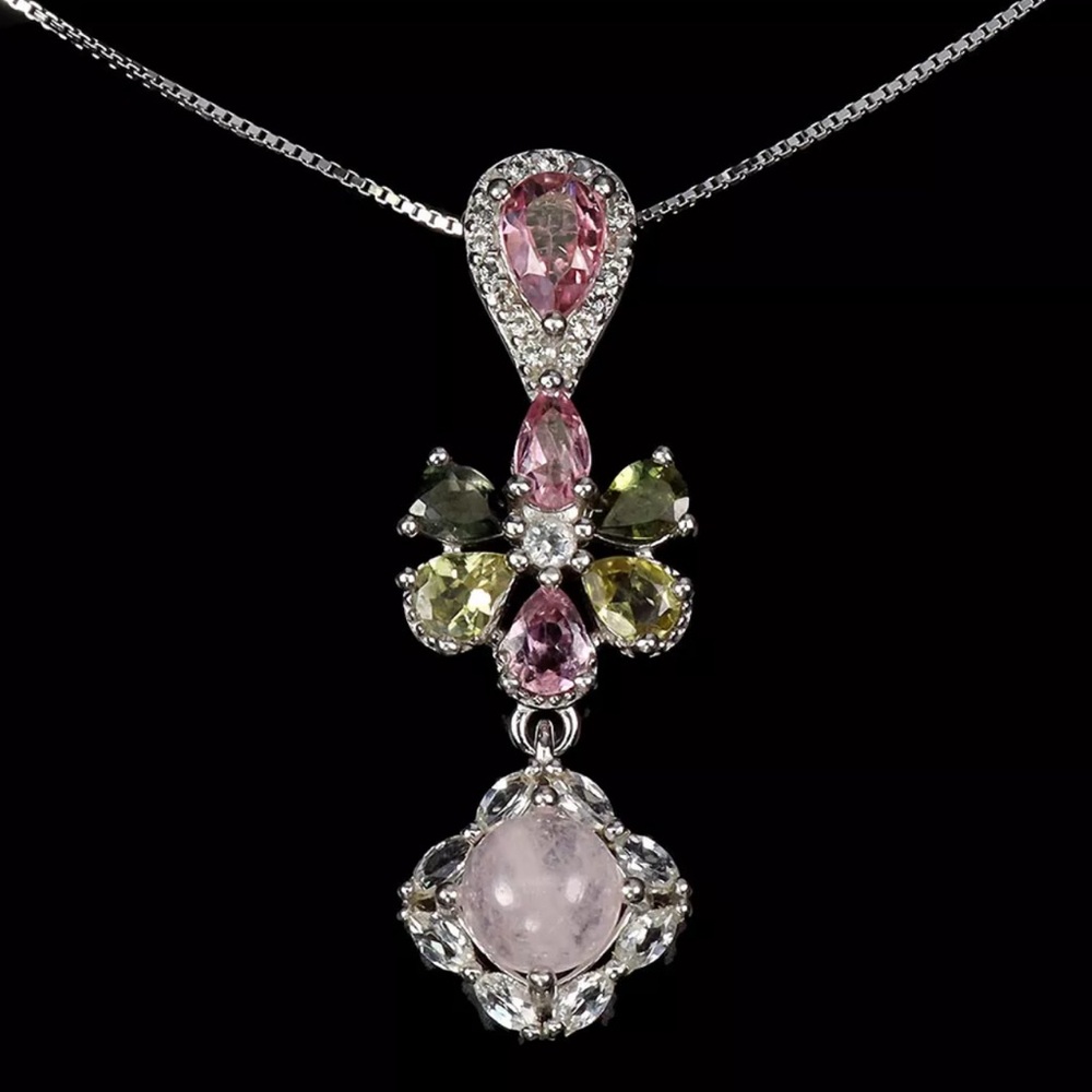 Breathtaking Genuine Morganite, Tourmaline and Topaz Necklace
